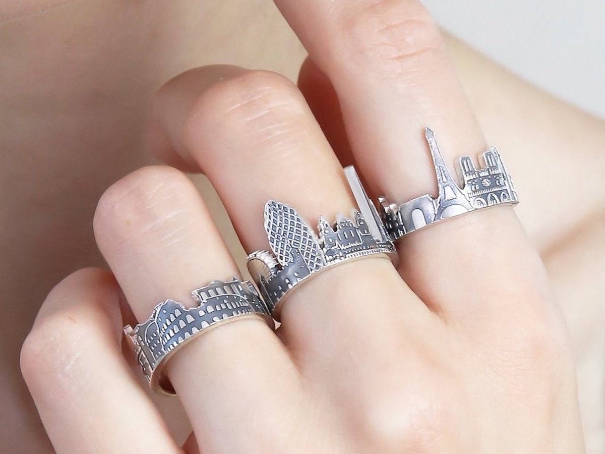 Custom sterling silver skyline rings