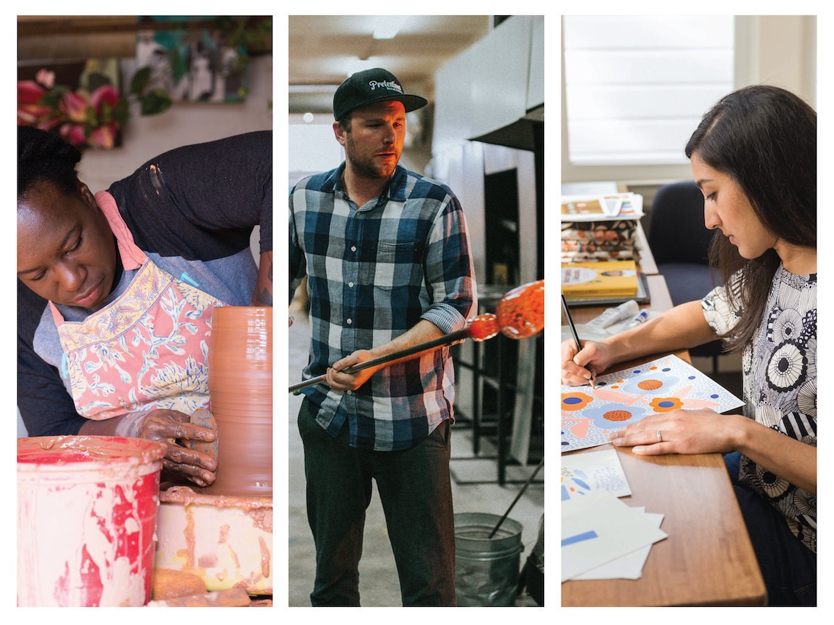 Three Etsy sellers working on their products