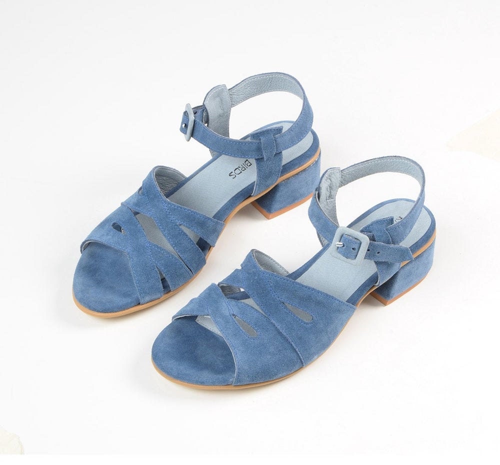 Blue suede sandals from Katz and Birds