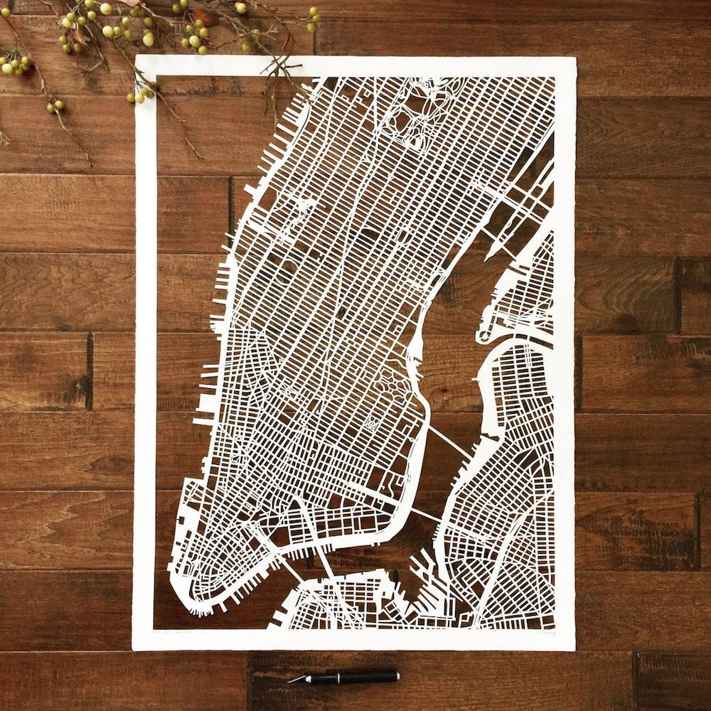 Curated image with Large NYC hand-cup paper map from Studio KMO, $1,300