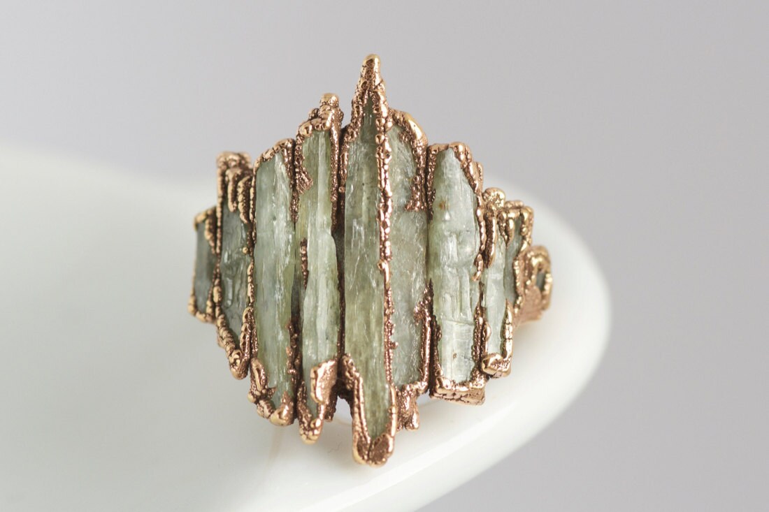 An electroformed raw green kyranite ring from eMeraki