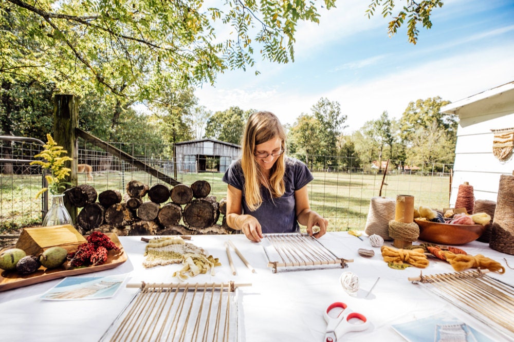 Kacie leading a weaving workshop