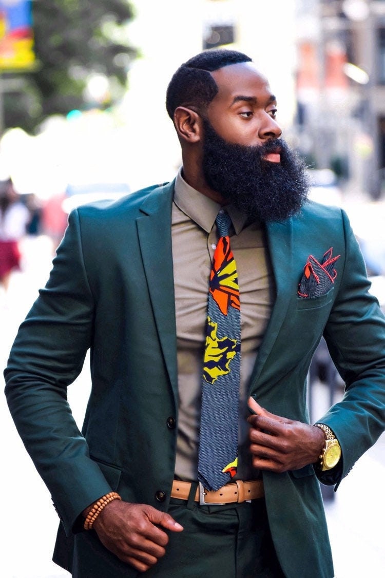 African wax print necktie and matching pocket square from GabeJade