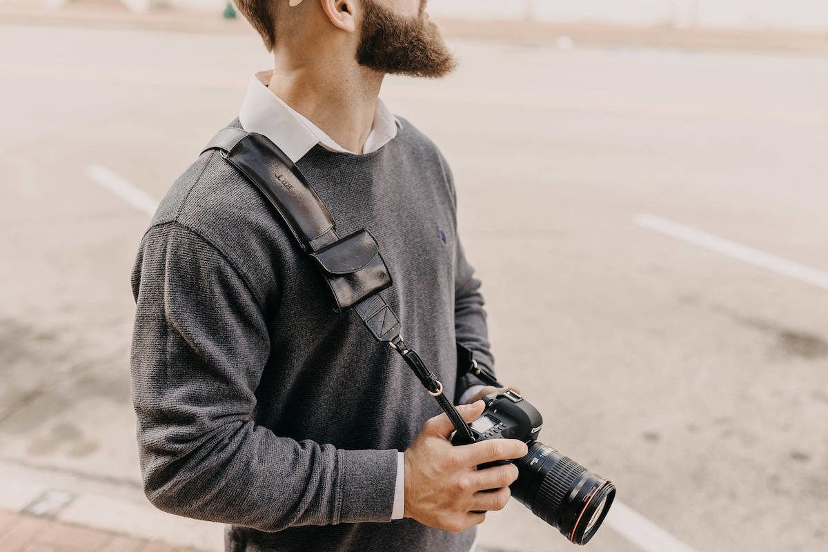 Personalized camera strap from The Leather Expert