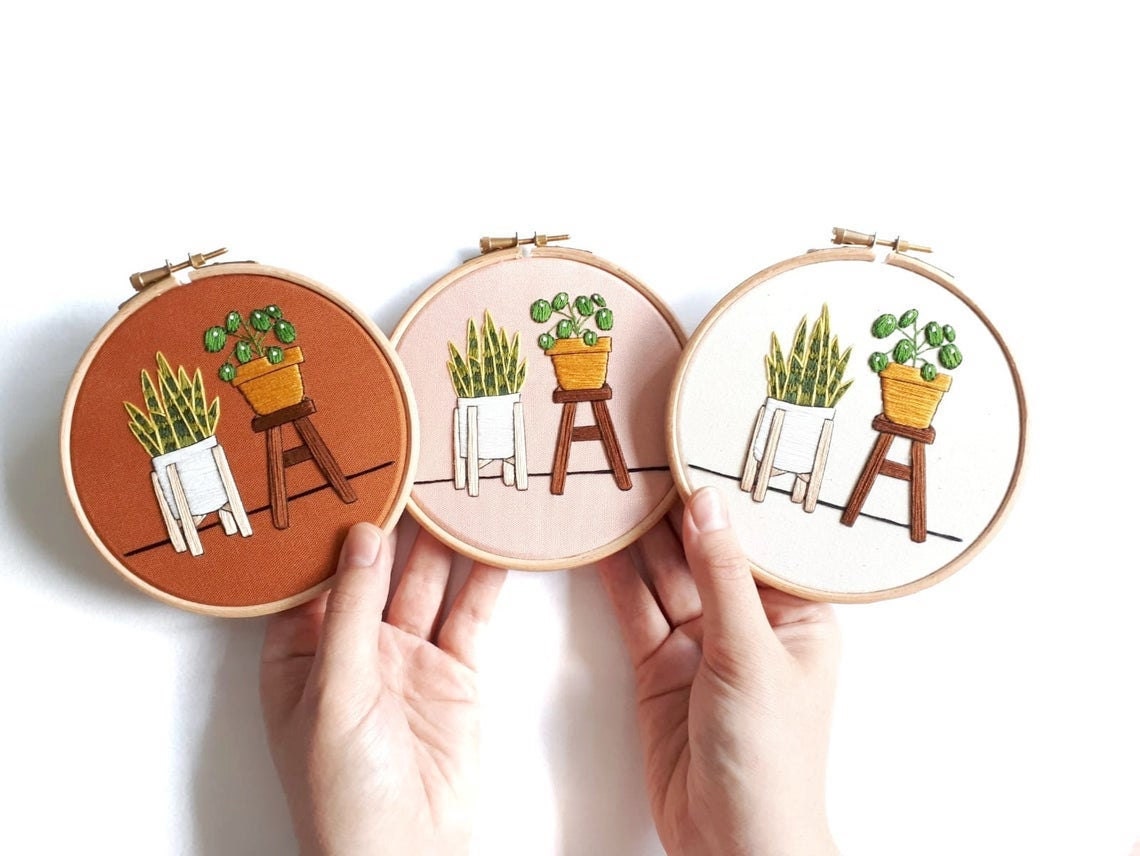 Pilea & Snake Plant Etsy embroidery kit from Sew Botanical