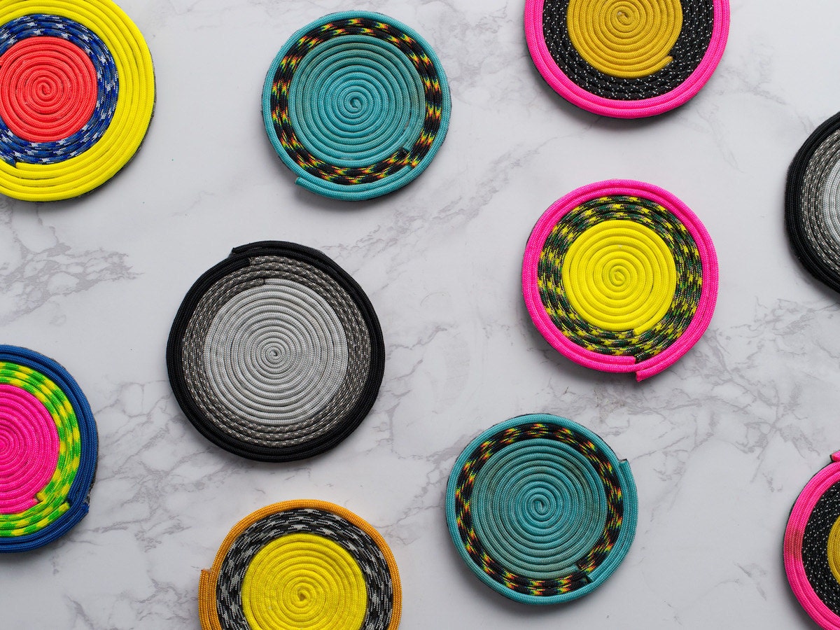 Assorted colorful paracord coasters