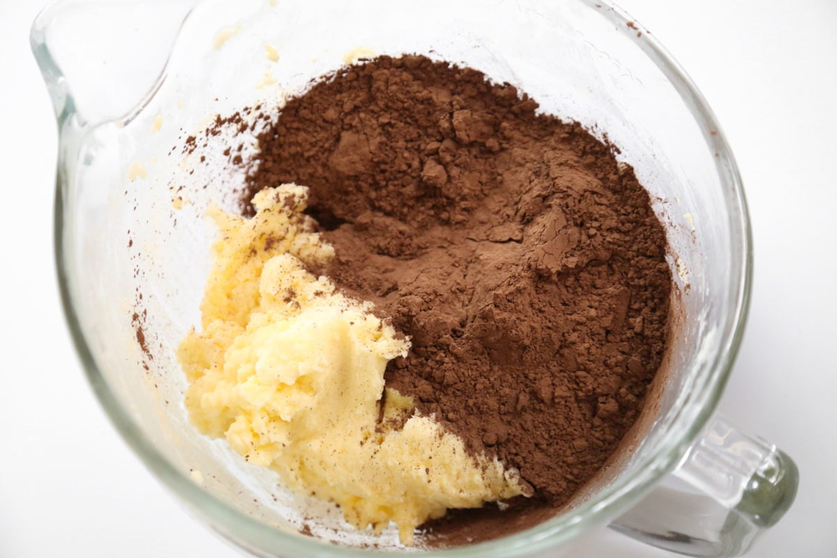 Mixing bowl filled with wet and dry ingredients.