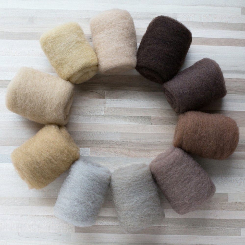 Brown shades of needle felting wool from Felted Sky