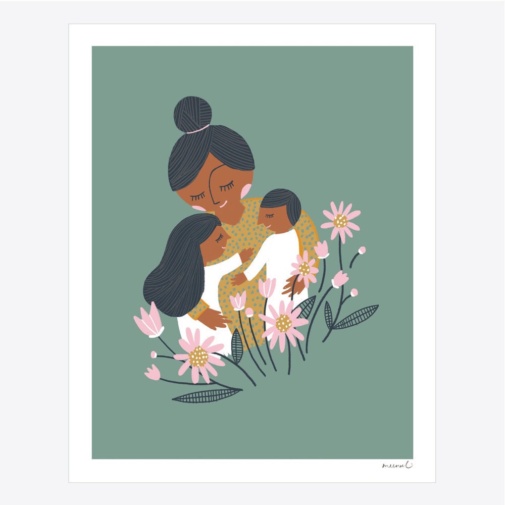 Mom and kids "Hugs" art print from Meenal Patel Studio