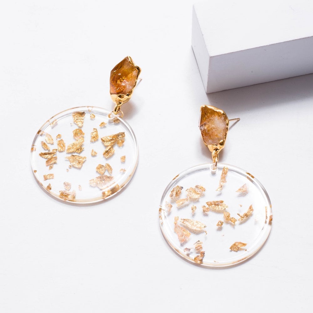 Citrine and gold leaf statement earrings from Ringcrush