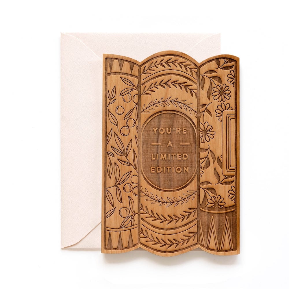 Customizable wooden book-lovers card from Hereafter