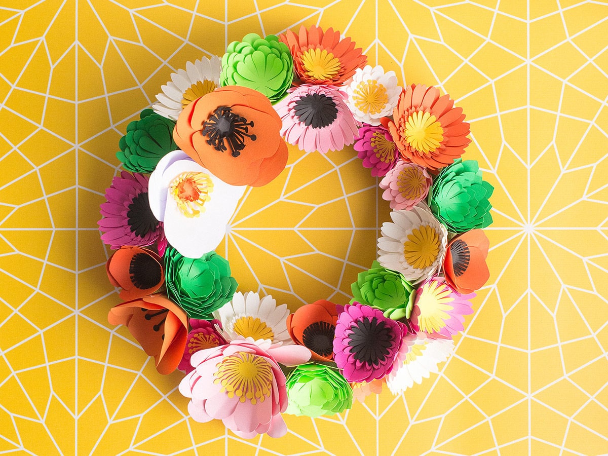 Colorful paper flower wreath