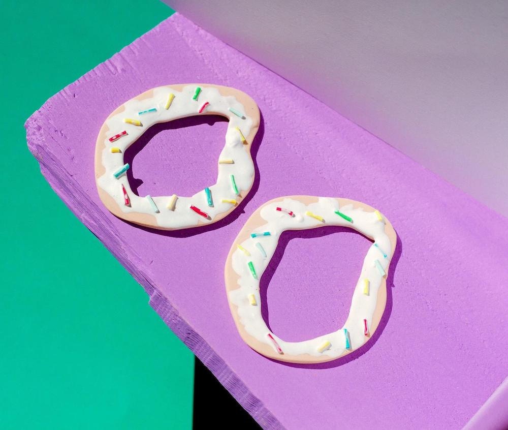 Surrealist donut earrings from Whack World