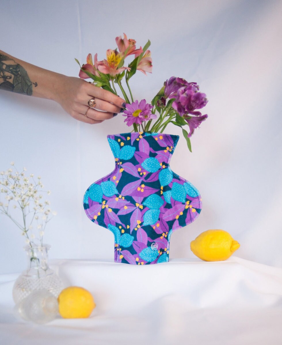 A brightly patterned fabric vase from Cherry and Mint