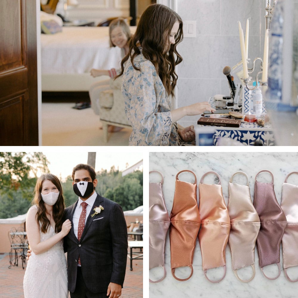 A collage of masks and robes that Megan chose for her wedding to Imran, available on Etsy.