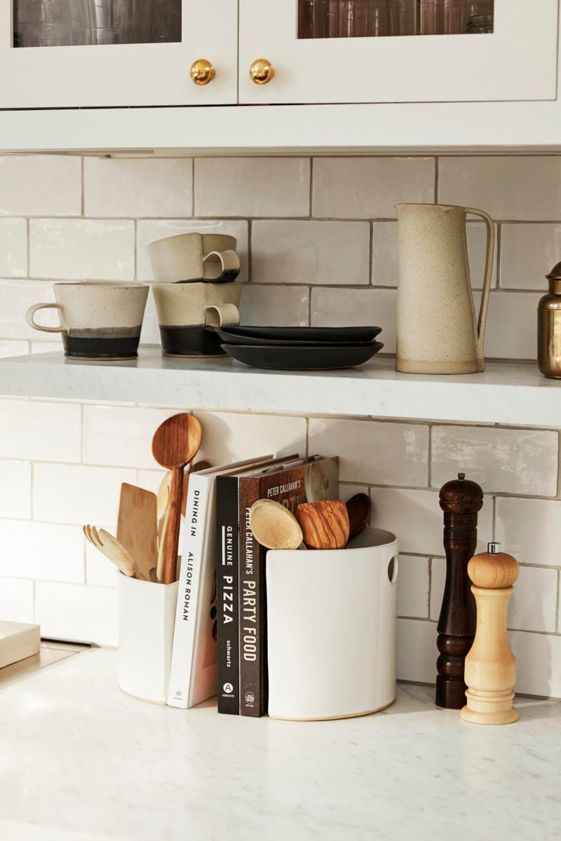 A kitchen countertop styled with elevated essentials