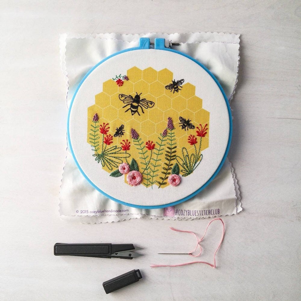 Bee embroidery from Etsy seller Cozy Blue