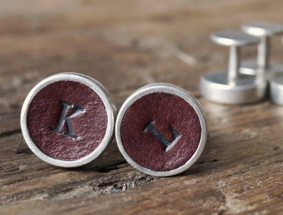 Personalized leather cufflinks from Kinglsey Leather