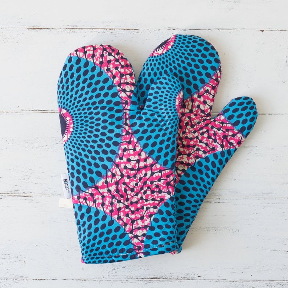 Pink and blue oven mitts from Bespoke Binny