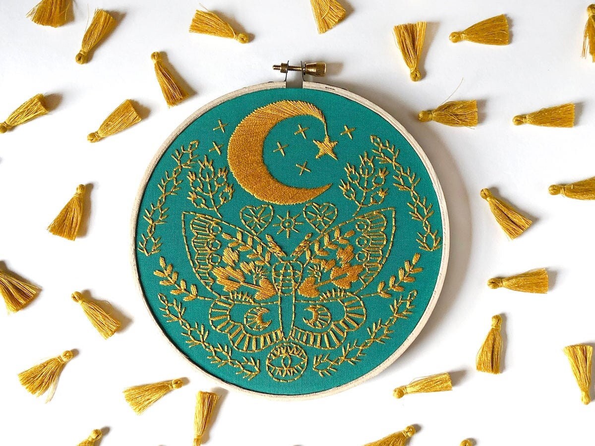Lunar Moth embroidery kit from Rikrack
