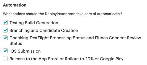 screenshot of Etsy's Ship showing the various automation options that can be set on a per-releases basis.