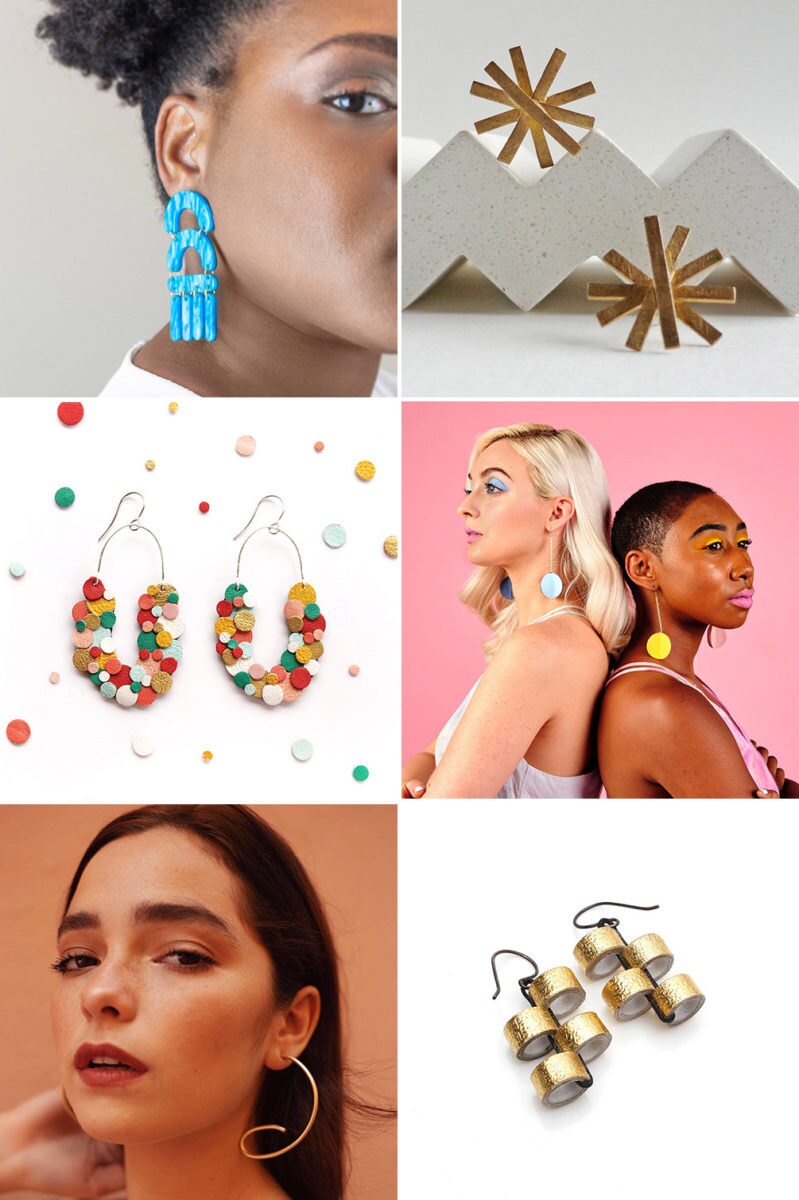 Six pairs of festive earrings made by Etsy sellers