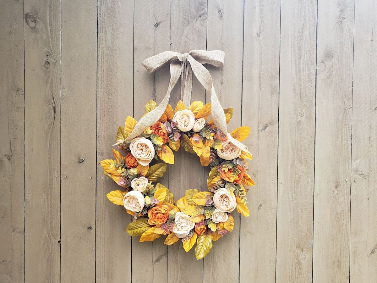 Yellow and orange fall wreath from Etsy