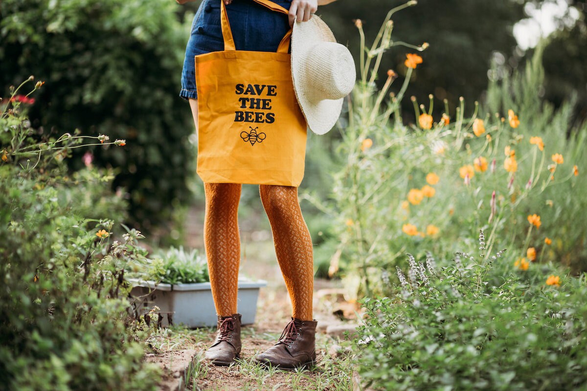 "Save The Bees" marigold tote bag from Nature Supply Co.