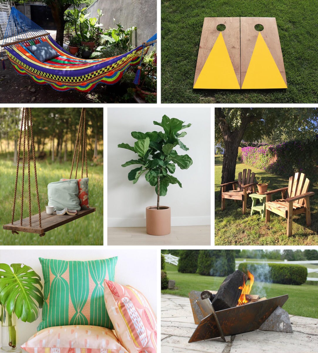 A collage of backyard finds from Etsy