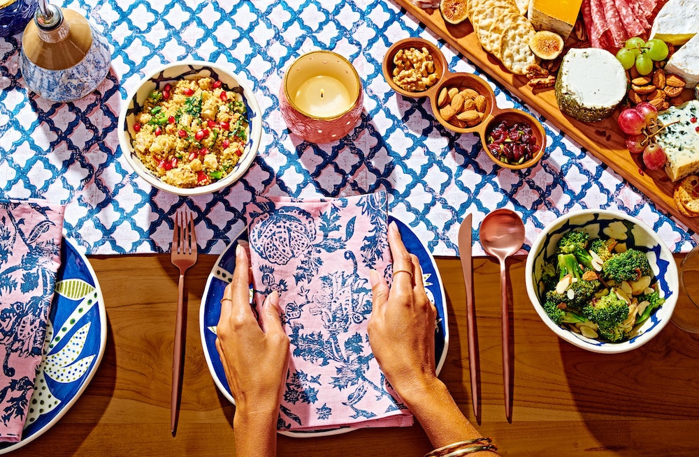 Screen-printed linen napkins and table runner from Julie Peach