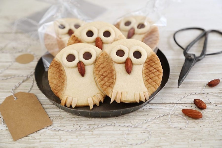 Completed butter cookie owls