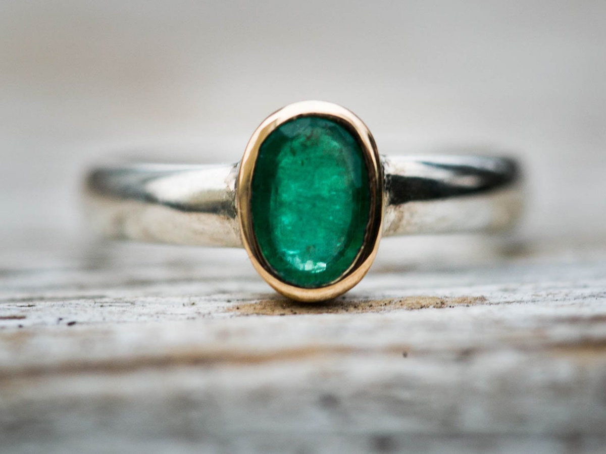 Two-tone gold and silver emerald ring from Natural Rock Shop