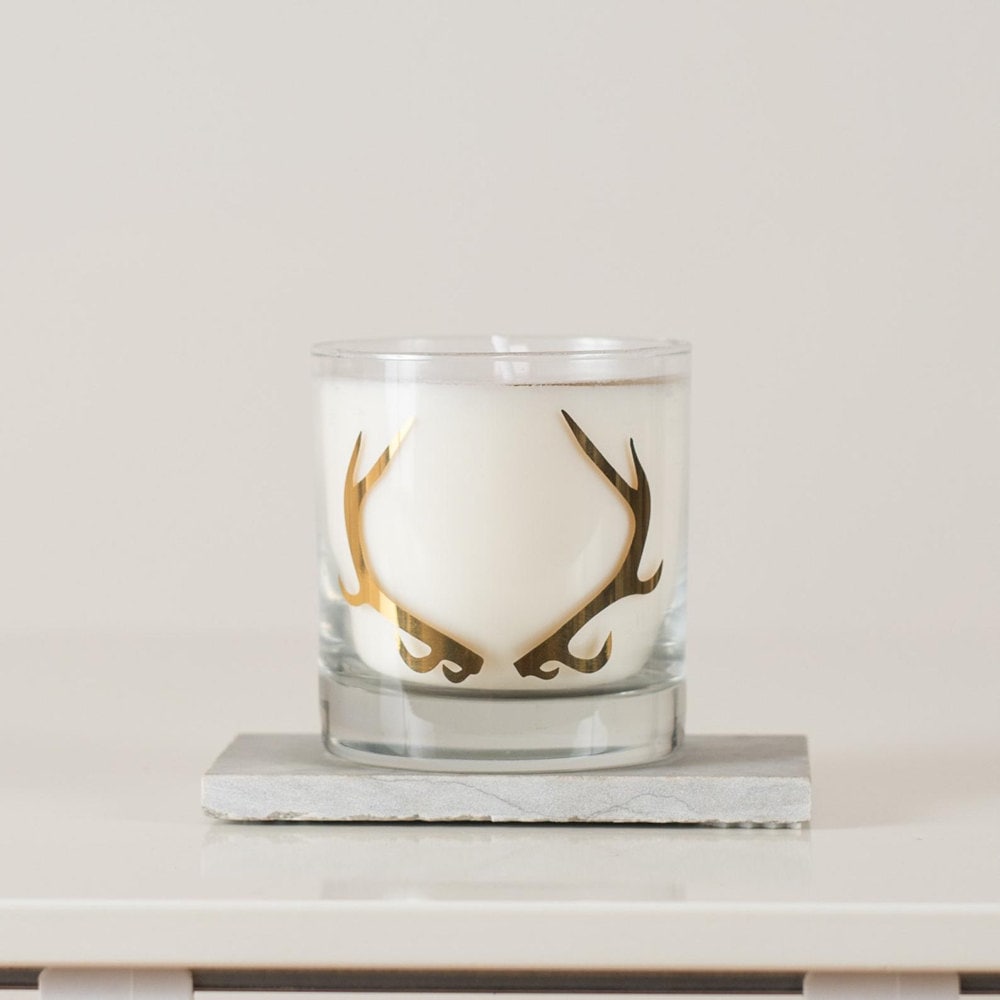 A gold antler candle from Vital Industries