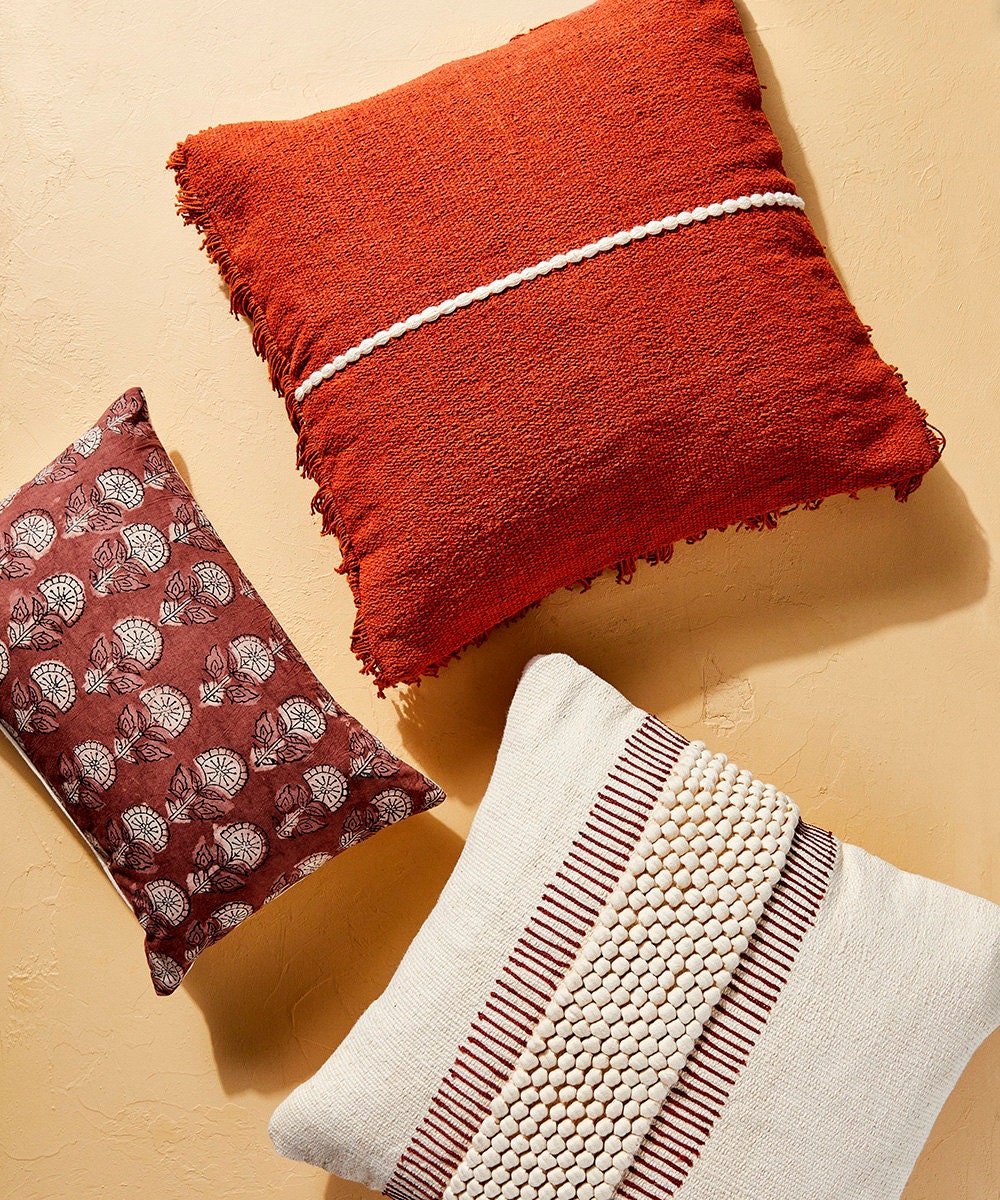 Textured and patterned throw pillows.