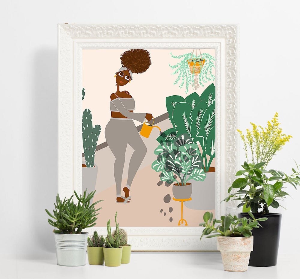 Watering Plants art print from Lovely Earthlings