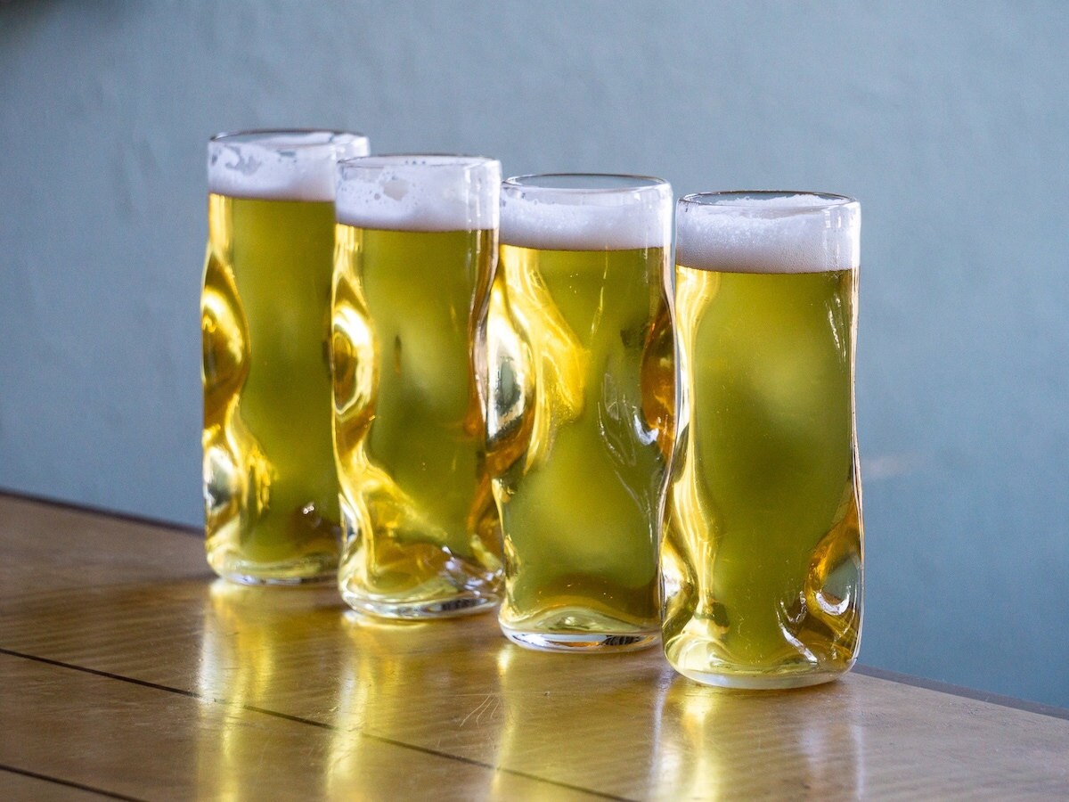 Handmade beer glass (set of four) from Pretentious Beer Glass, on Etsy