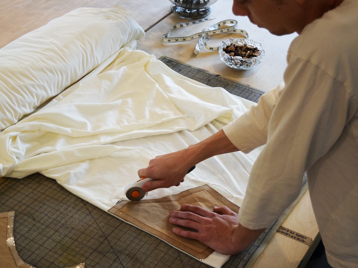 Object Apparel's Mike Sklenka cuts organic textiles