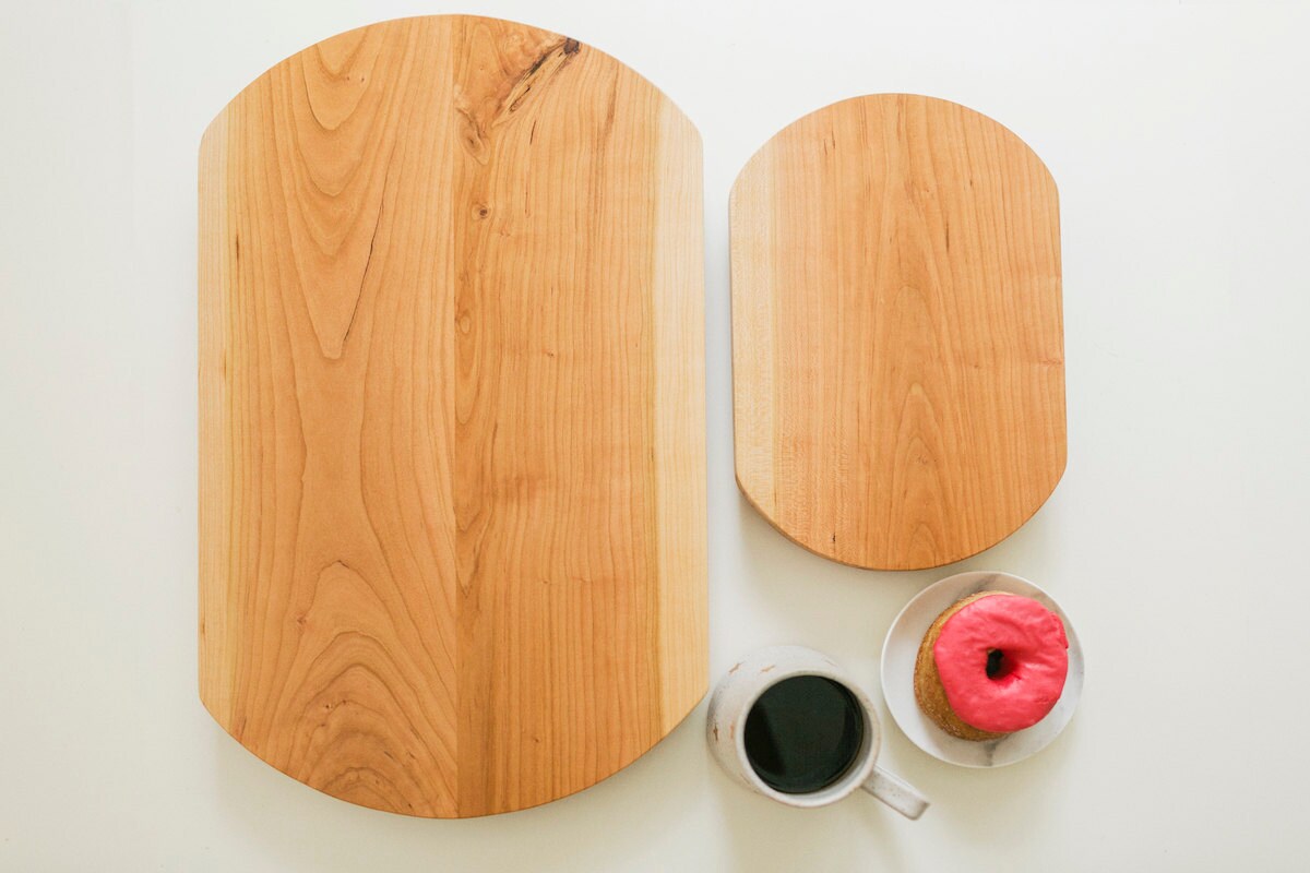 Cherry wood serving trays from the A Beautiful Mess x Etsy collection