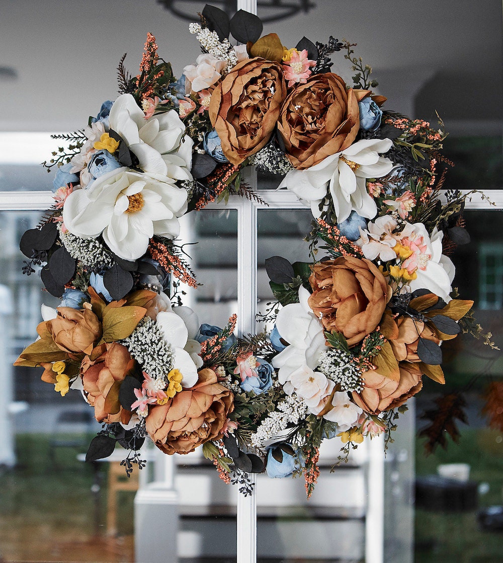 An autumn-inspired silk wreath from Wicked Petals Floral