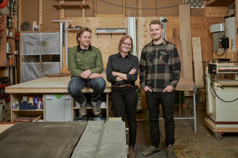 Portrait of the AdrianMartinus team in their Canada woodworking studio.