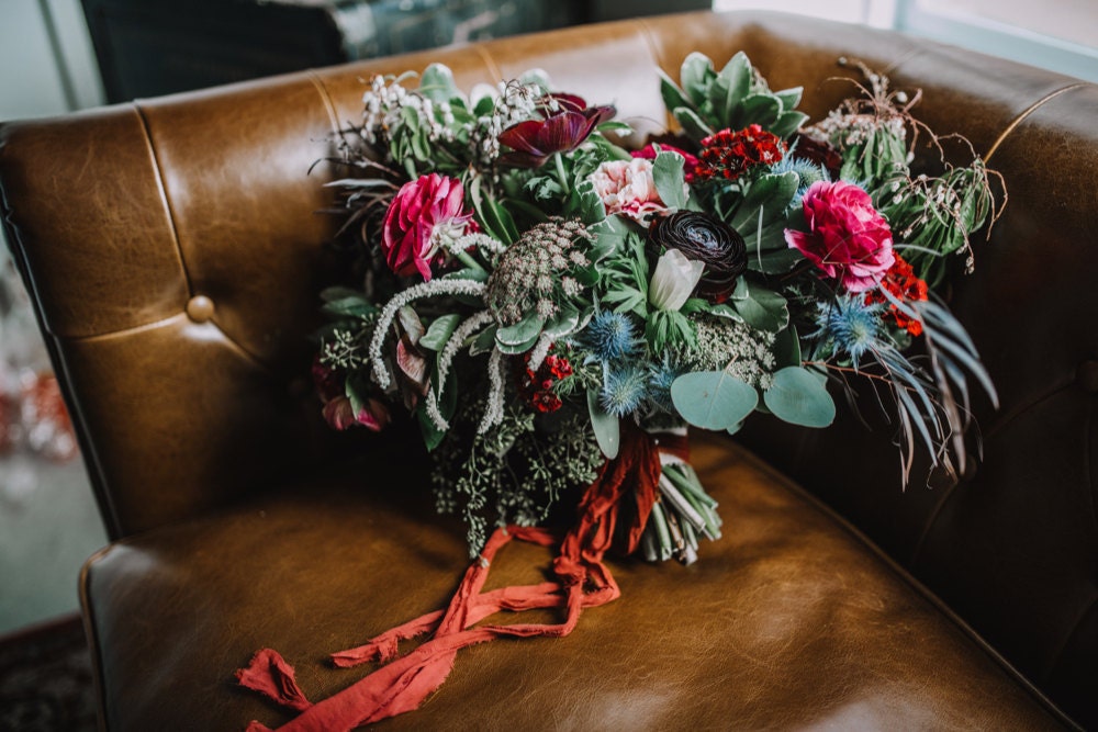 Emily's bouquet in close-up detail