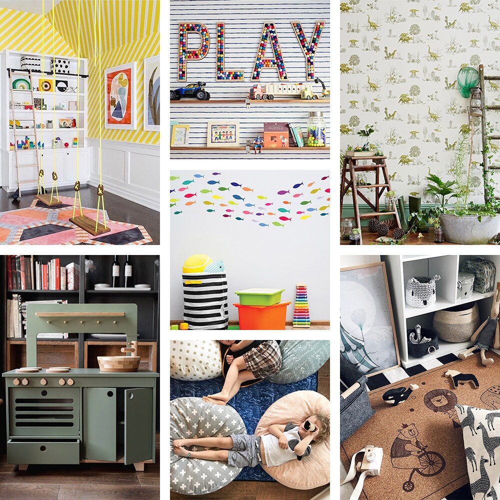 A collage of play space upgrades available on Etsy