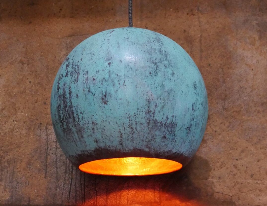 Hand-hammered oxidized copper lamp from Etsy seller TISJA, $322