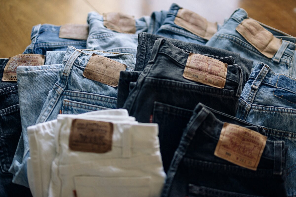 A pile of folded vintage Levi's