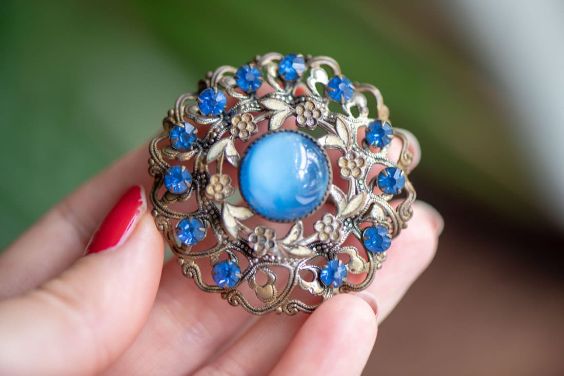 A blue flower brooch from KK Vintage Collection