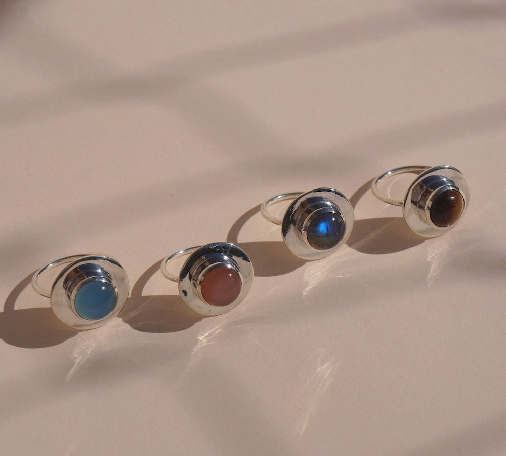 Silver gemstone statement rings from Aleishla
