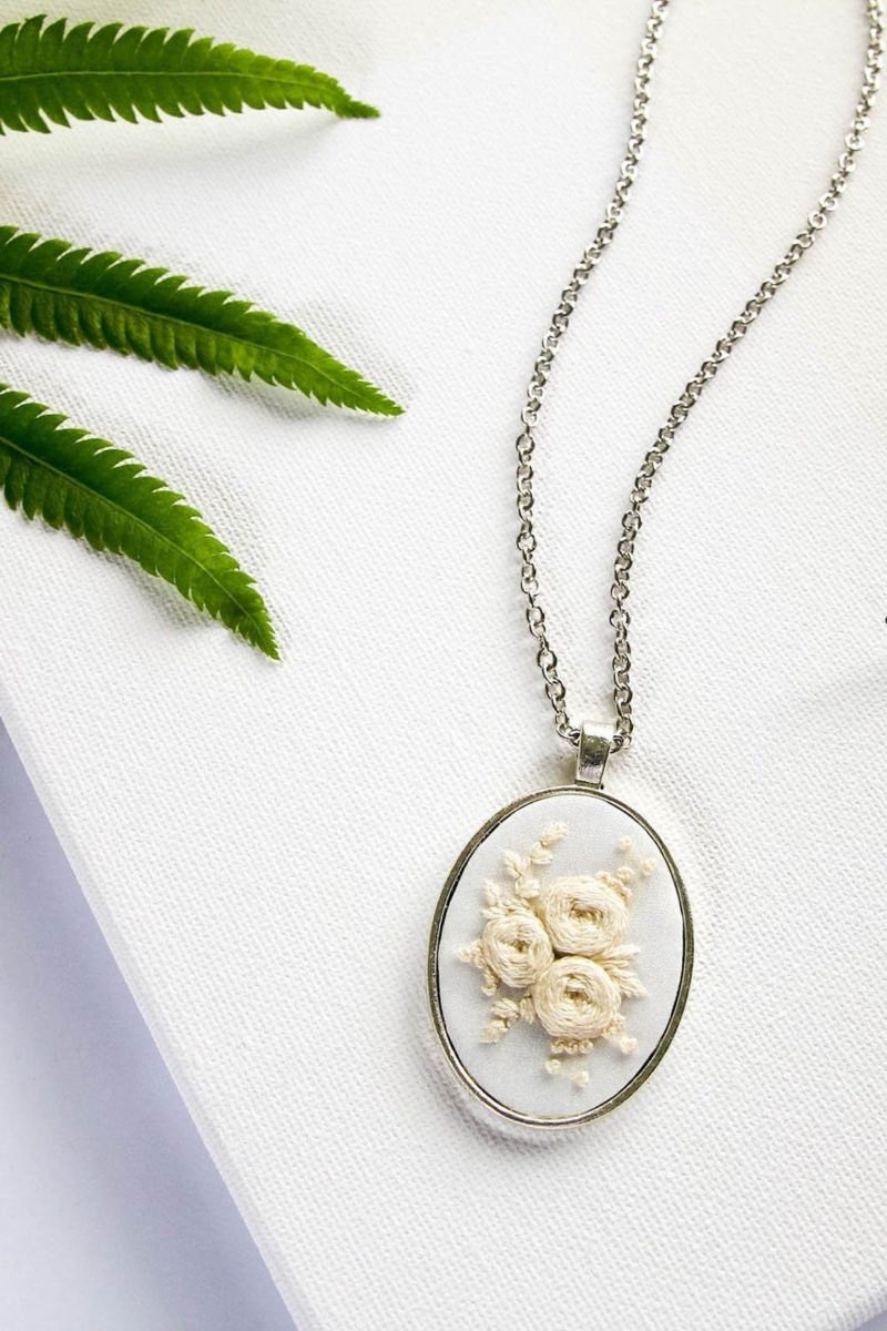 Barong Tagalog-inspired embroidered pendant necklace from Thursday Craft Love