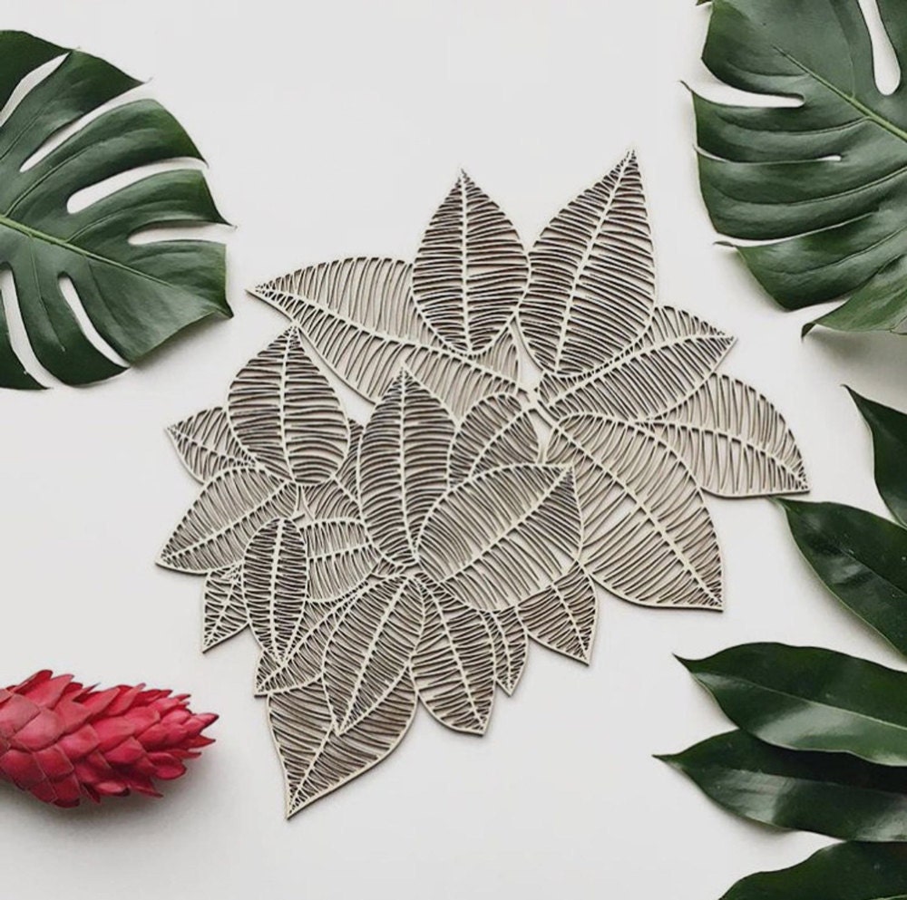 Laser-cut leaves wooden wall art from Light + Paper