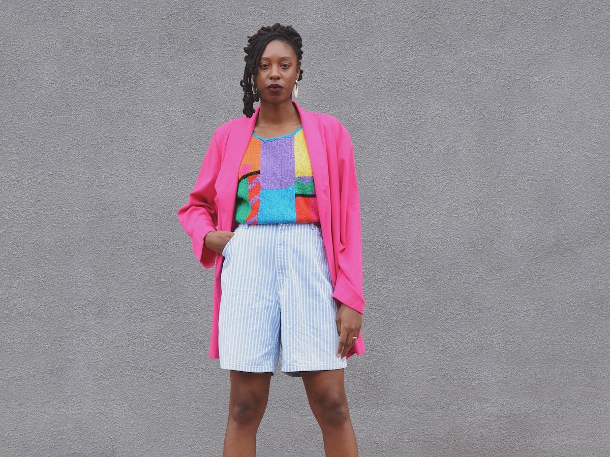 Rachelle Clark from MAW SUPPLY models a colorful vintage summer outfit.