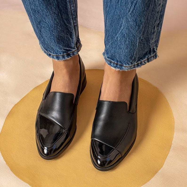 Asymmetrical leather loafers from Katz and Birds